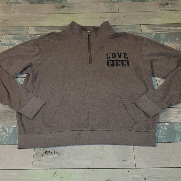 Gray Victoria's Secret PINK Half-Zip Jacket sz Small - Picture 1 of 4